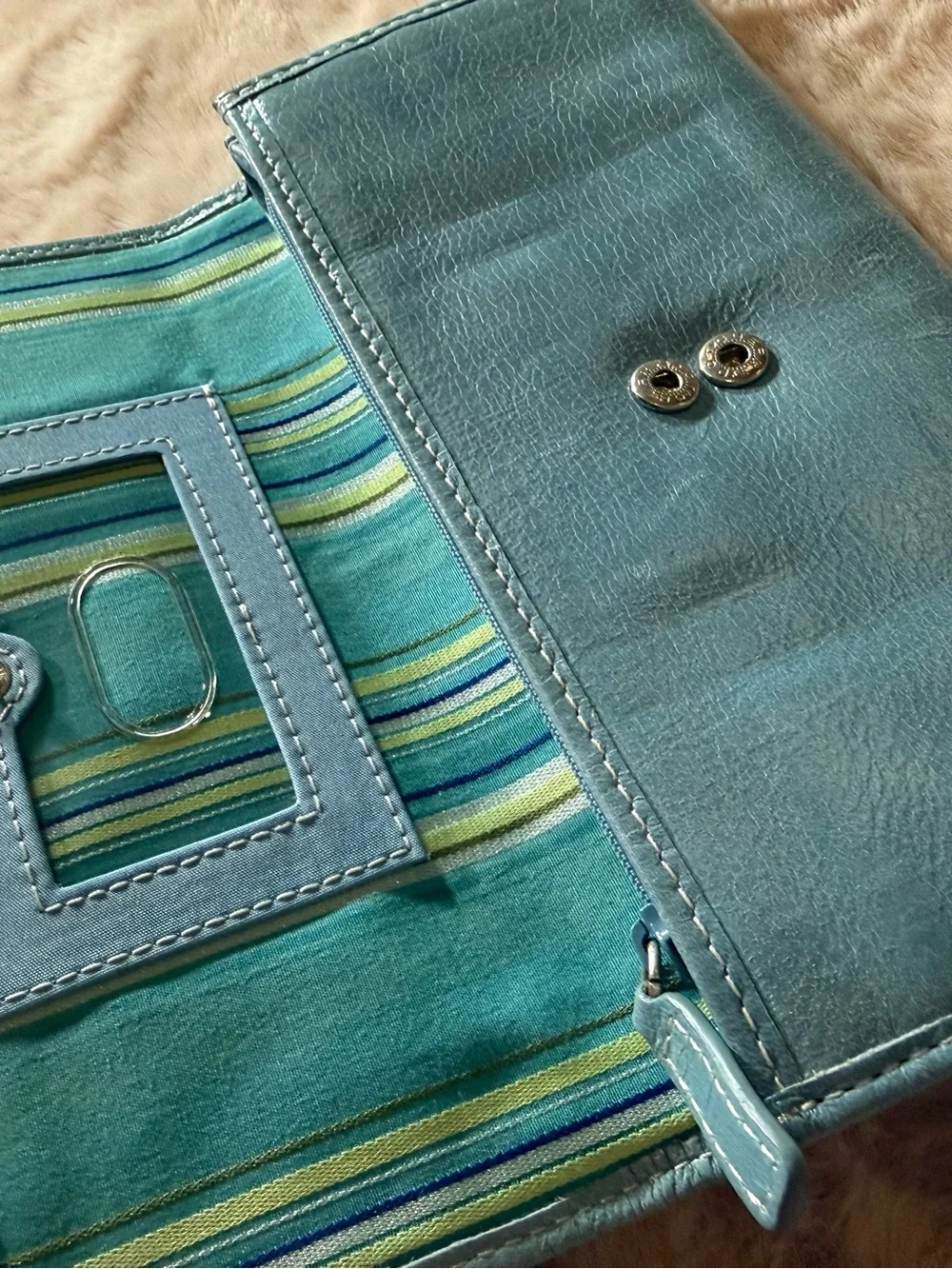 Fossil Vintage Blue Leather Multicolor Striped Flap Clutch Wallet